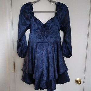 B Darlin Navy Floral Long Sleeve Dress